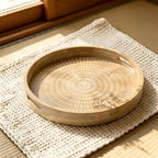 T26B6033-XBY Luhpar Round Wooden Serving Tray with White Pattern – Small (40 cm) & Large (45 cm)