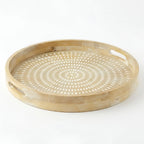 T26B6033-XBY Luhpar Round Wooden Serving Tray with White Pattern – Small (40 cm) & Large (45 cm)