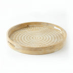 T26B6033-XBY Luhpar Round Wooden Serving Tray with White Pattern – Small (40 cm) & Large (45 cm)