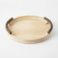 T26B6054-XH Luhpar Round Wooden Serving Tray with Antique Gold Beaded Handles – Small & Large [30 cm / 40 cm]