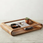 T26B6061-XBY Luhpar Curved Wooden Serving Tray with Open Handles – Small & Large [40 × 29 cm / 50 × 36 cm]