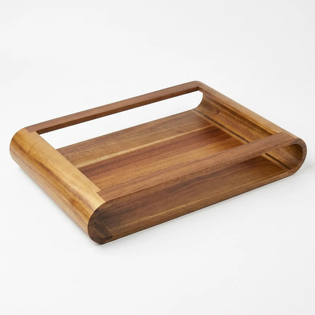 T26B6061-XBY Luhpar Curved Wooden Serving Tray with Open Handles – Small & Large [40 × 29 cm / 50 × 36 cm]