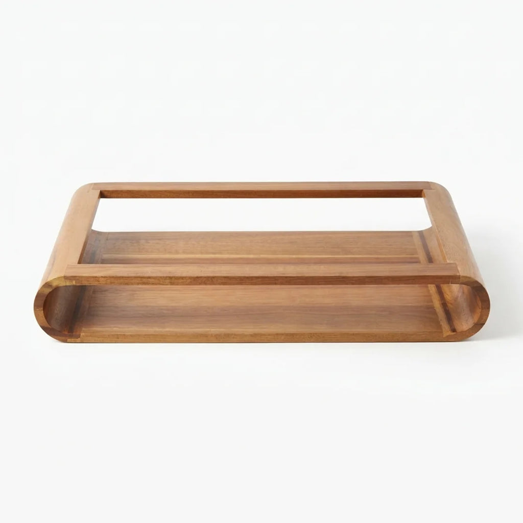 T26B6061-XBY Luhpar Curved Wooden Serving Tray with Open Handles – Small & Large [40 × 29 cm / 50 × 36 cm]