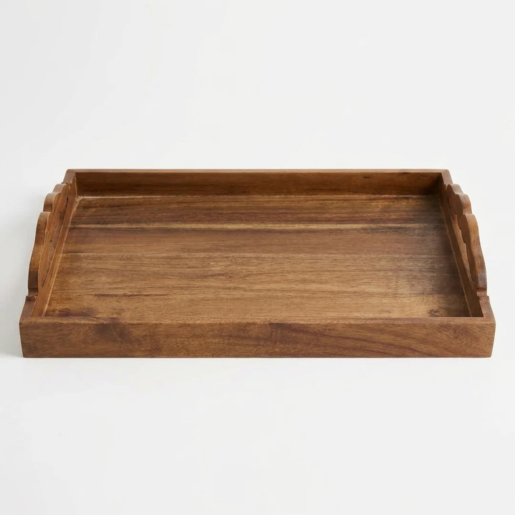 T26B6092-XDS Luhpar Wooden Serving Tray with Decorative Handles – Small (43 × 32 cm) & Large (50 × 36 cm)