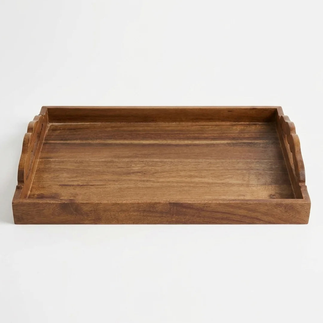T26B6092-XDS Luhpar Wooden Serving Tray with Decorative Handles – Small (43 × 32 cm) & Large (50 × 36 cm)