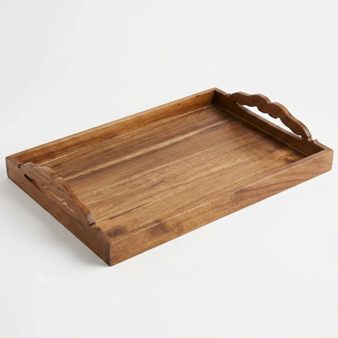 T26B6092-XDS Luhpar Wooden Serving Tray with Decorative Handles – Small (43 × 32 cm) & Large (50 × 36 cm)