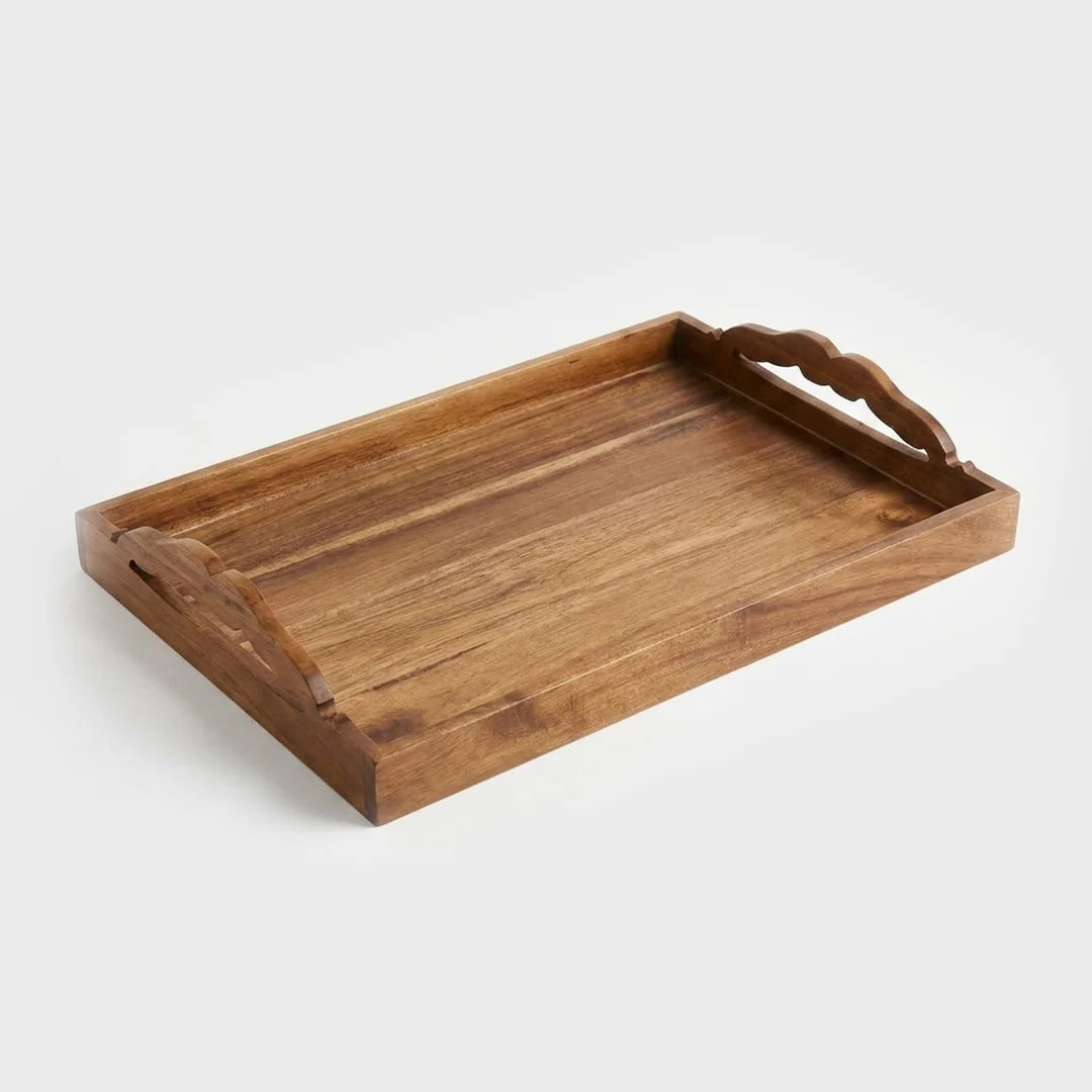 T26B6092-XDS Luhpar Wooden Serving Tray with Decorative Handles – Small (43 × 32 cm) & Large (50 × 36 cm)