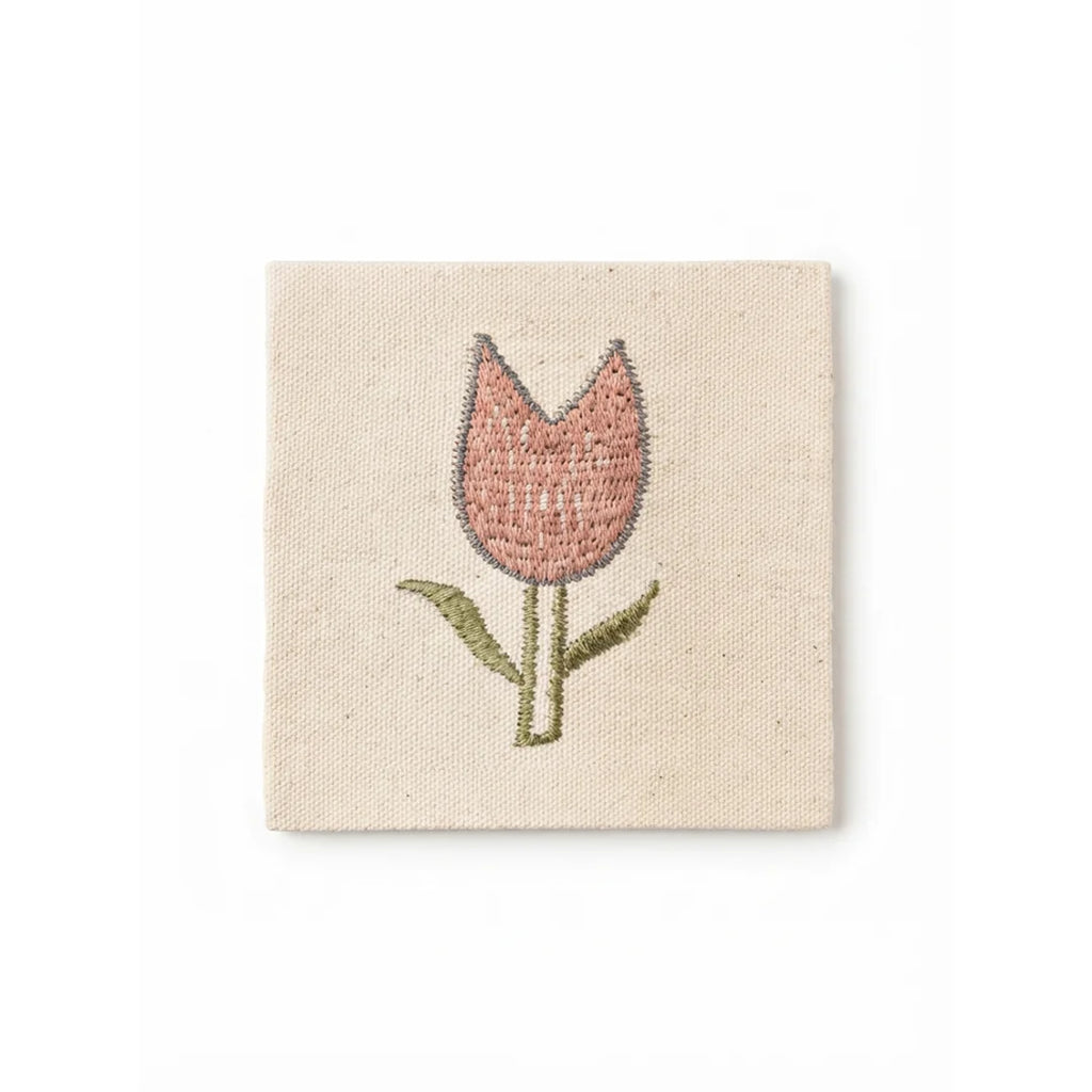 Artisanal Tulip Embroidered Coasters – Set of 6, 10 × 10 cm