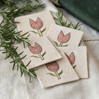 Artisanal Tulip Embroidered Coasters – Set of 6, 10 × 10 cm