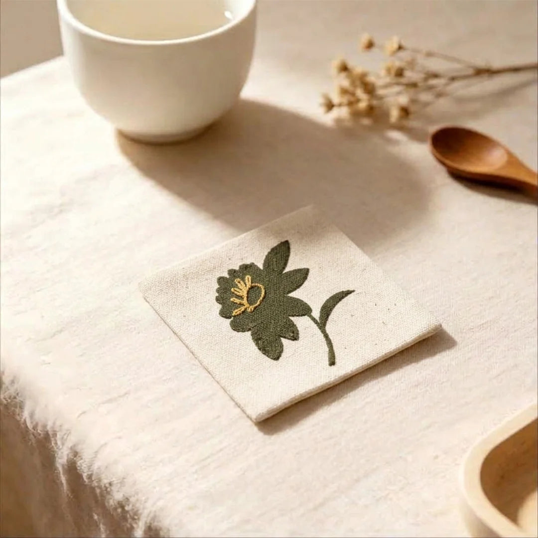Artisanal Botanical Flower Coasters – Set of 6, 10 × 10 cm