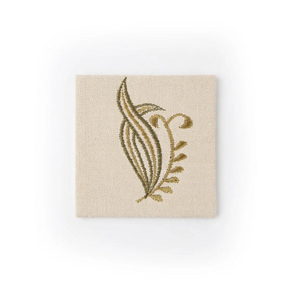 Artisanal Olive Leaf Embroidered Coasters – Set of 6, 10 × 10 cm