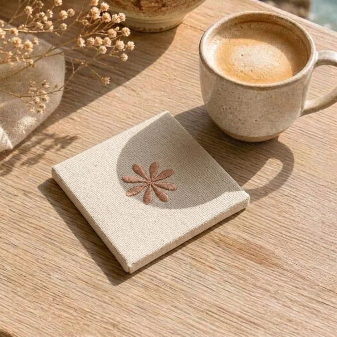 Artisanal Blush Floral Coasters – Set of 6, 10 × 10 cm