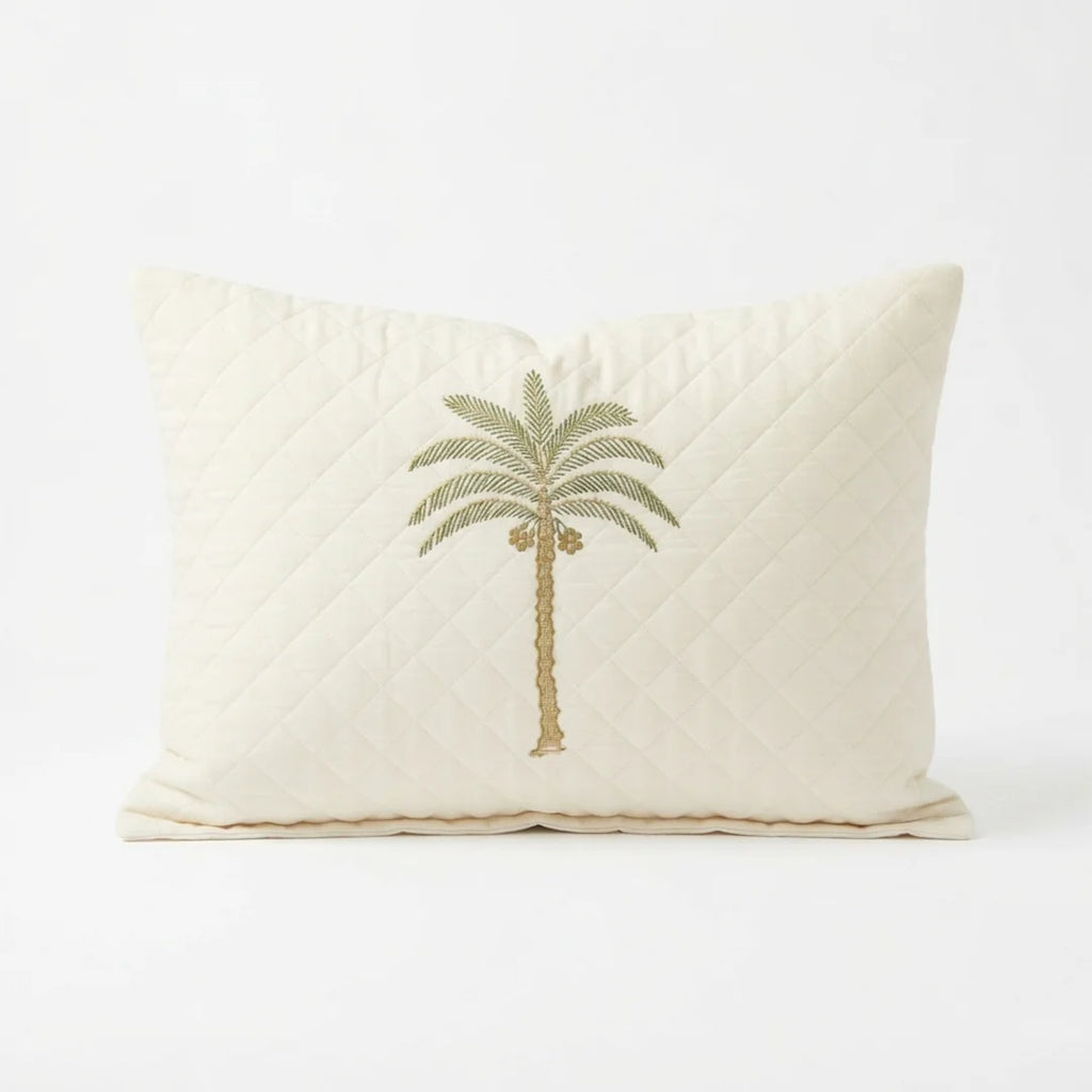 Artisanal Palm Tree Embroidered Cushion Cover – 50 × 35 cm