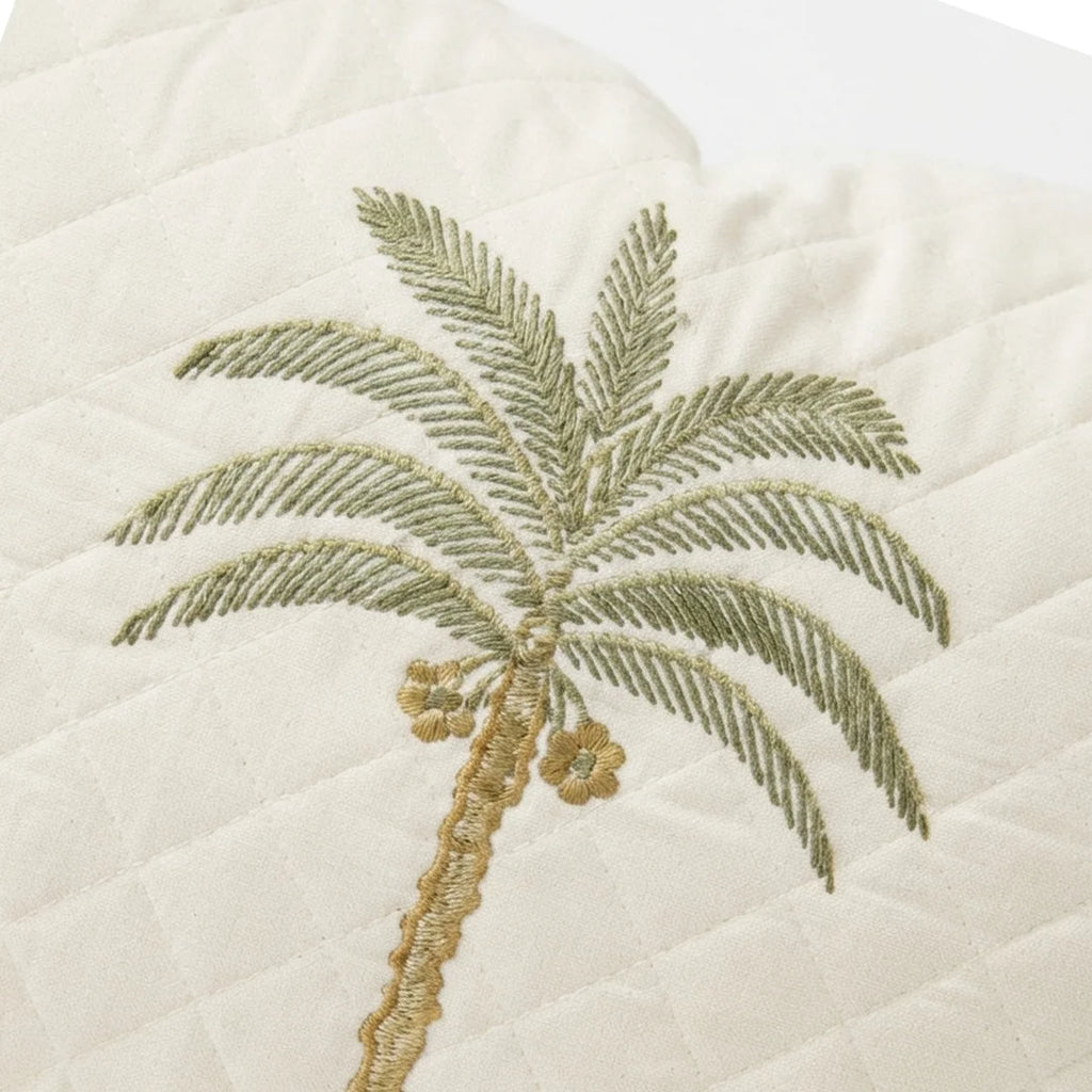 Artisanal Palm Tree Embroidered Cushion Cover – 50 × 35 cm