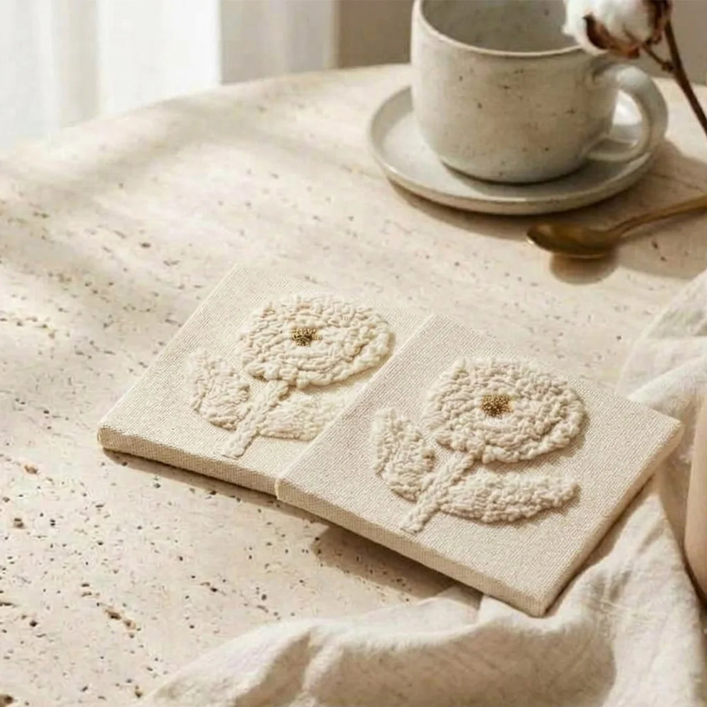Artisanal Textured Floral Coasters – Set of 6, 10 × 10 cm