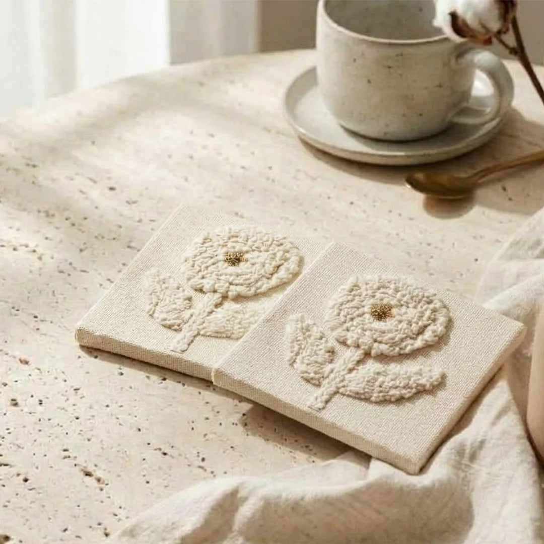 Artisanal Textured Floral Coasters – Set of 6, 10 × 10 cm
