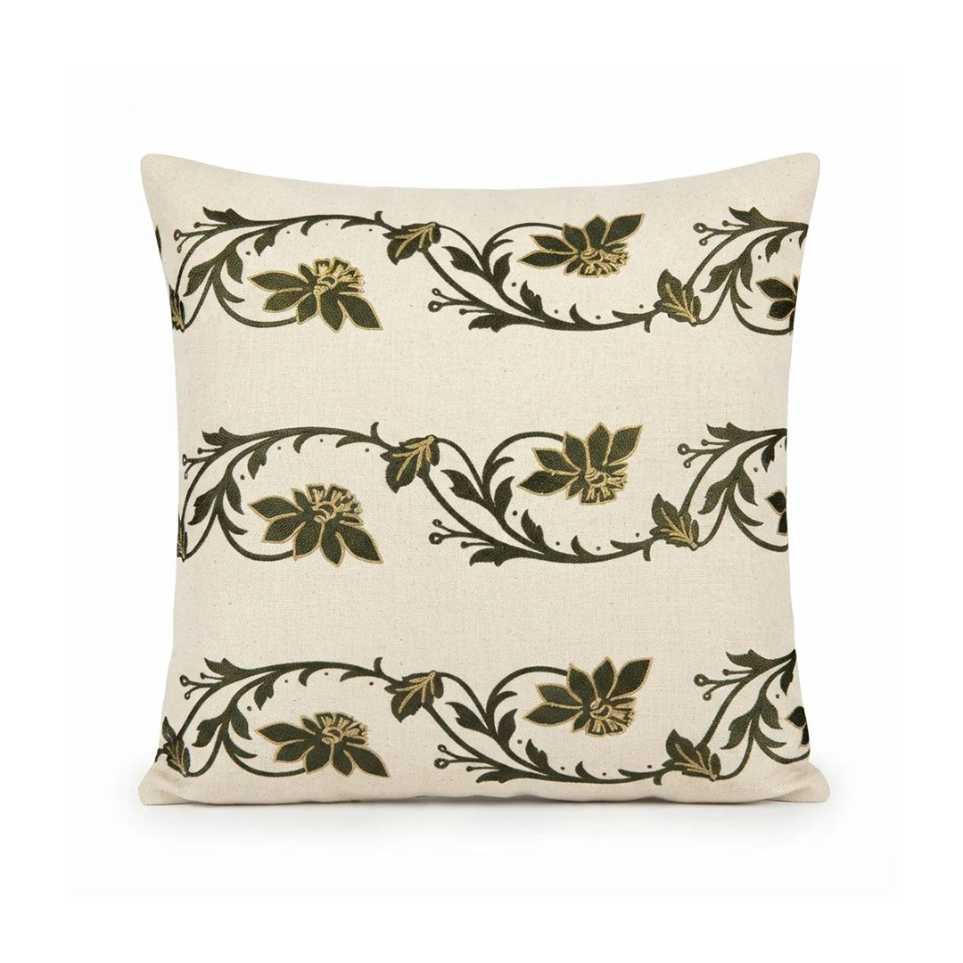 TR CUS 001 Artisanal Floral Vine Embroidered Cushion Cover – 43 × 43 cm
