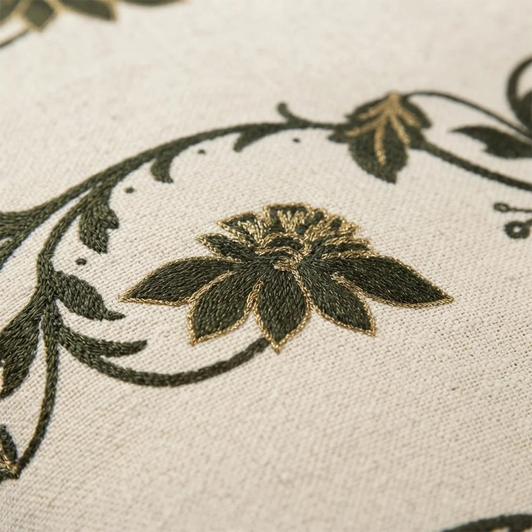TR RUB 001B Artisanal Botanical Vine Embroidered Table Runner – 180 × 34 cm