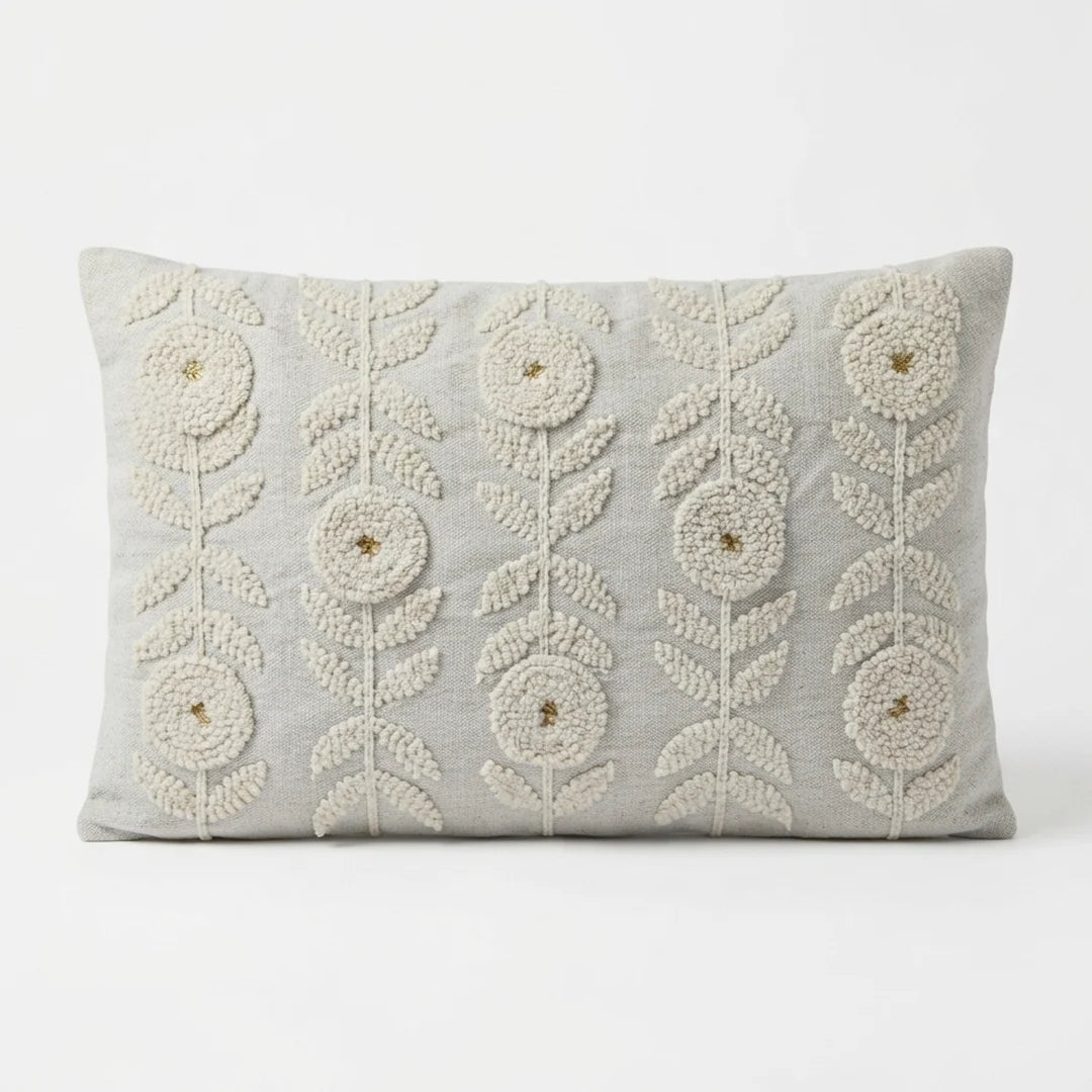 TR CUS 003 Textured Floral Embroidered Lumbar Cushion Cover – 60 × 40 cm