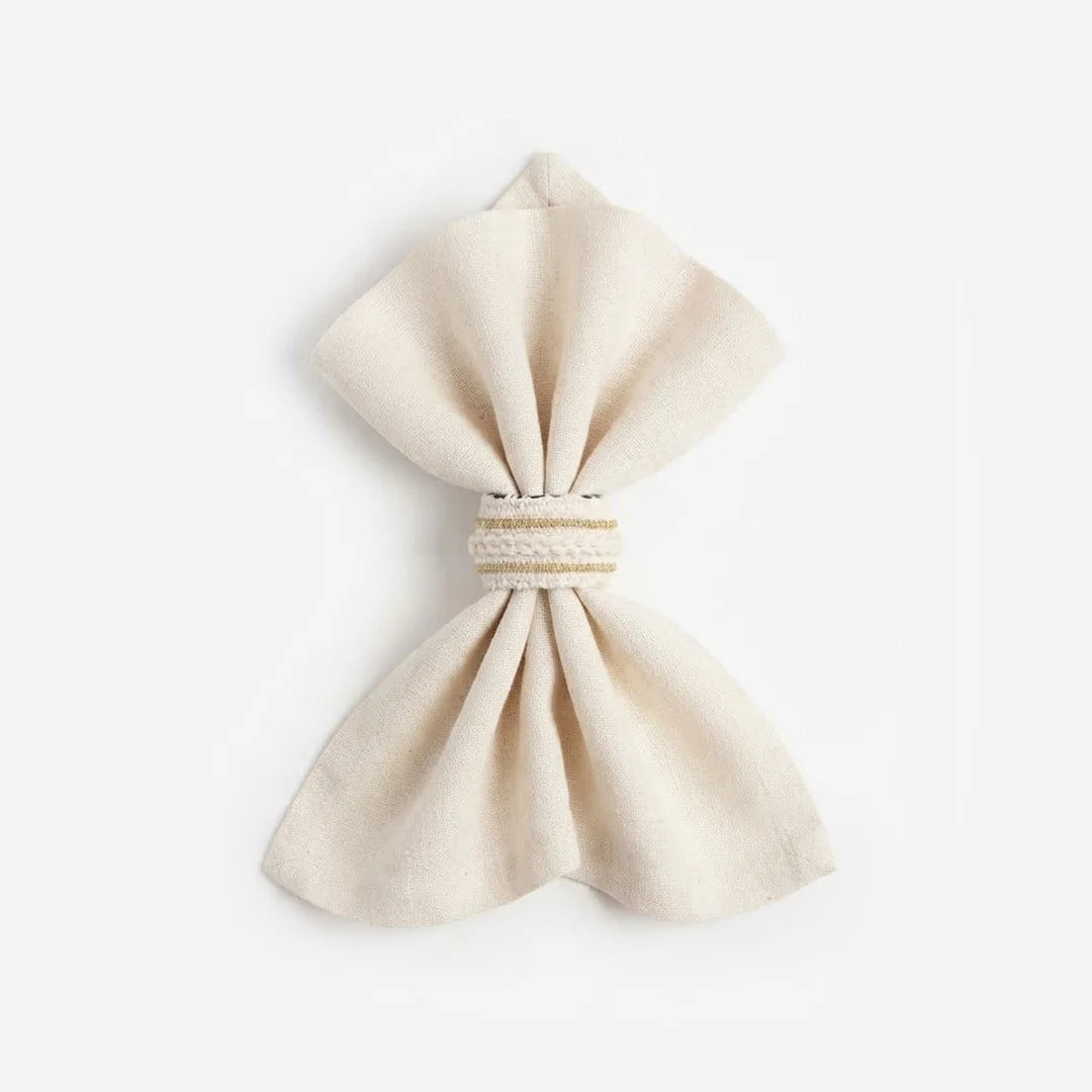 Artisanal Ivory & Gold Braided Napkin Rings – Set of 6, 5 cm