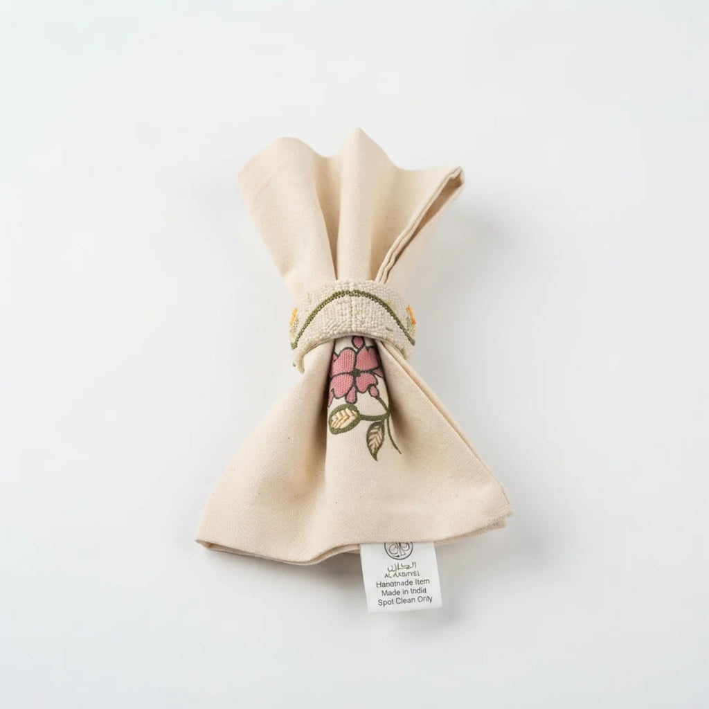 Artisanal Floral Embroidered Napkin Rings – Set of 6, 5 cm