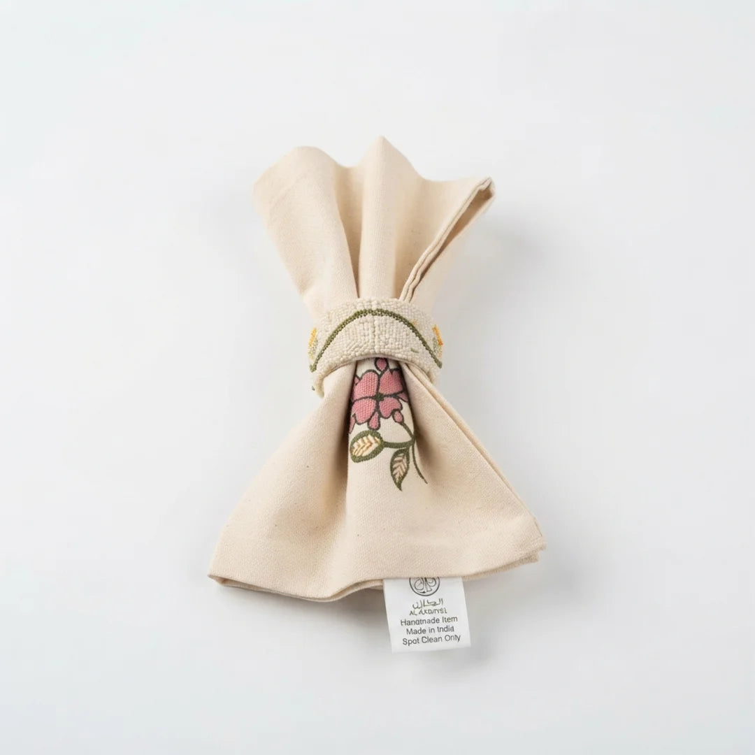 Artisanal Floral Embroidered Napkin Rings – Set of 6, 5 cm