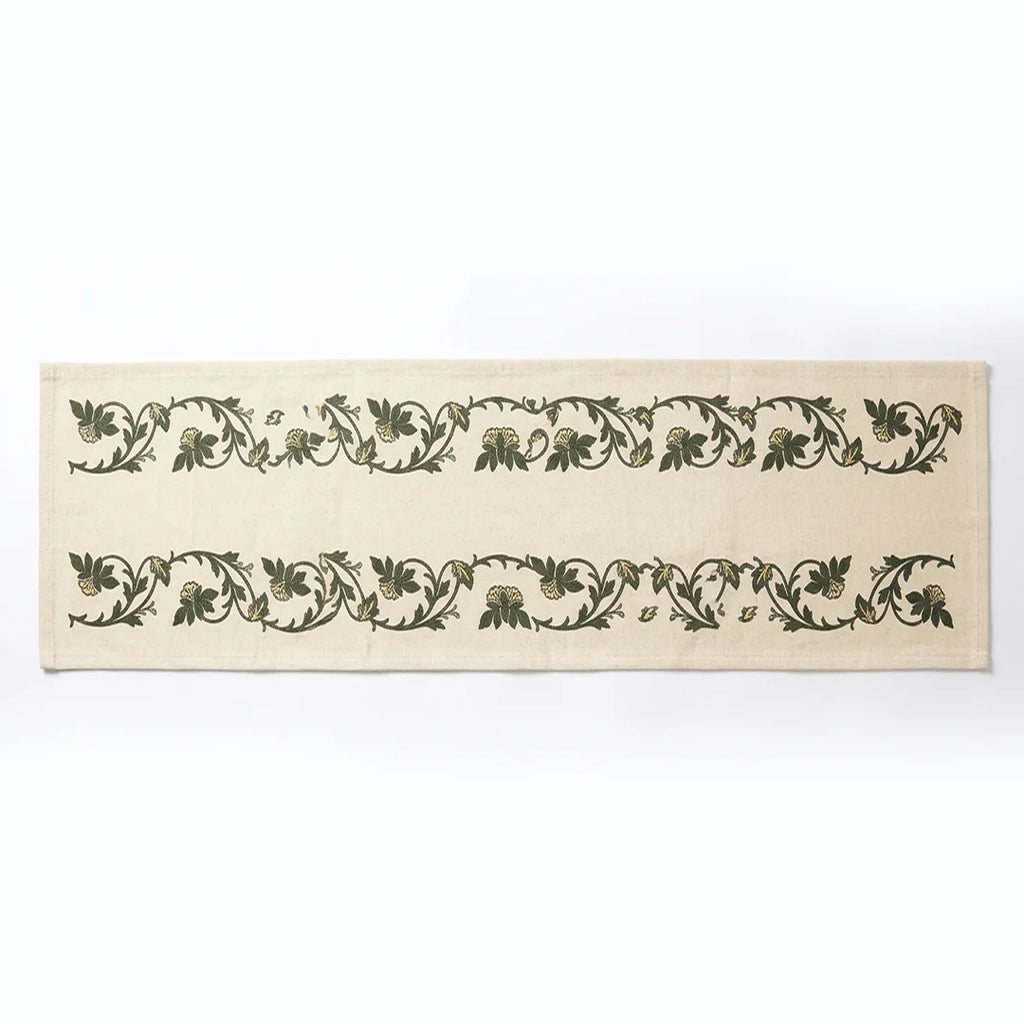 TR RUB 001B Artisanal Botanical Vine Embroidered Table Runner – 180 × 34 cm
