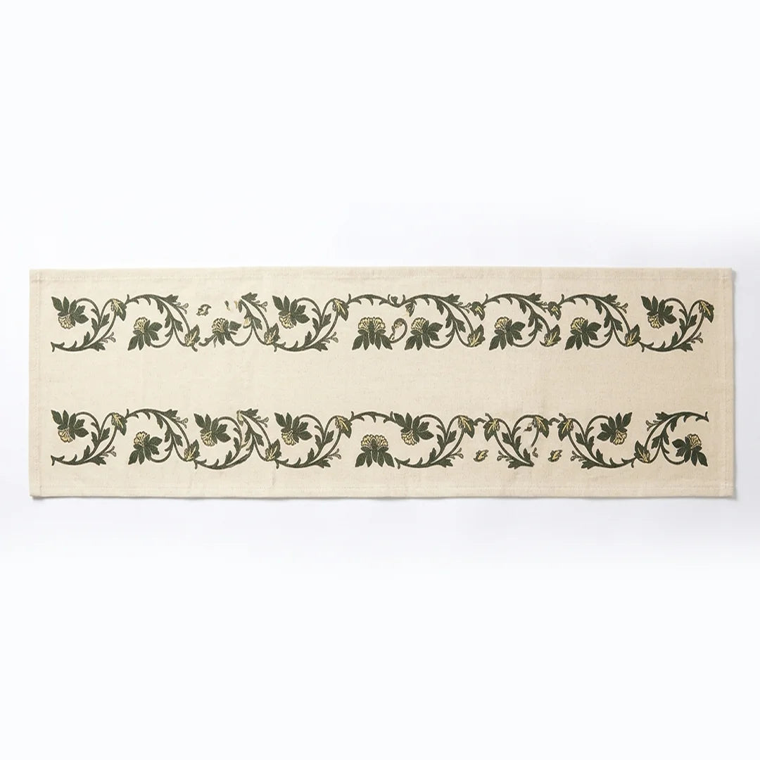 TR RUB 001B Artisanal Botanical Vine Embroidered Table Runner – 180 × 34 cm