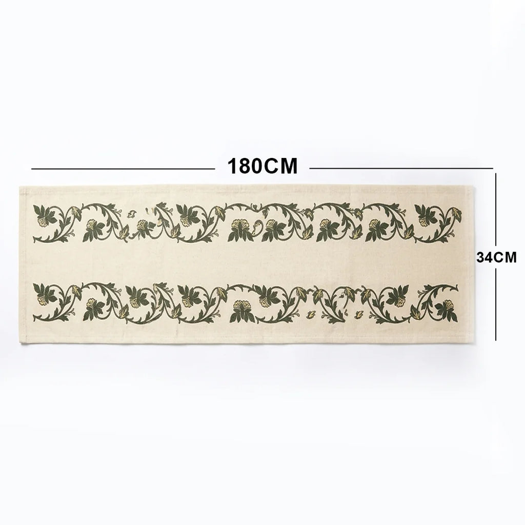 TR RUB 001B Artisanal Botanical Vine Embroidered Table Runner – 180 × 34 cm