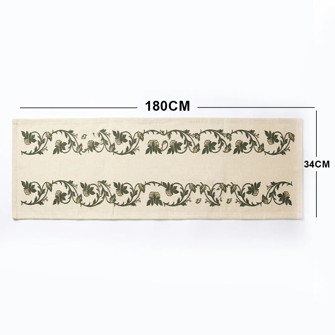 TR RUB 001B Artisanal Botanical Vine Embroidered Table Runner – 180 × 34 cm