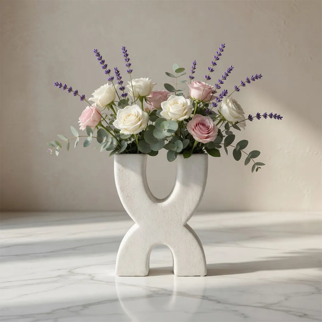 VS1159 Ceramic Vase Sculptural Dual Opening Ivory Decorative Vase