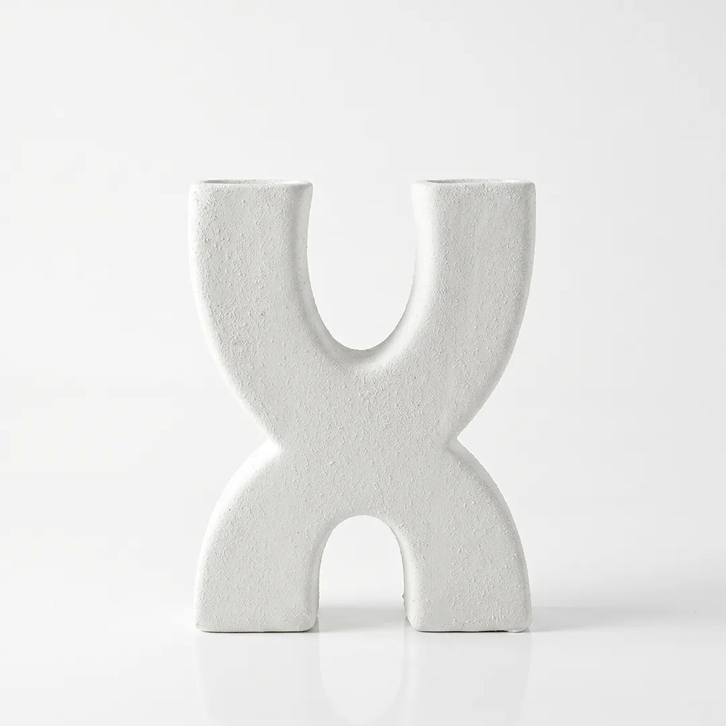 VS1159 Ceramic Vase Sculptural Dual Opening Ivory Decorative Vase