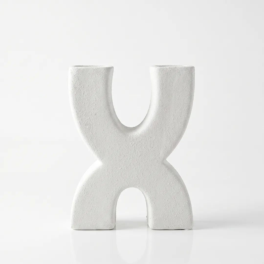 VS1159 Ceramic Vase Sculptural Dual Opening Ivory Decorative Vase