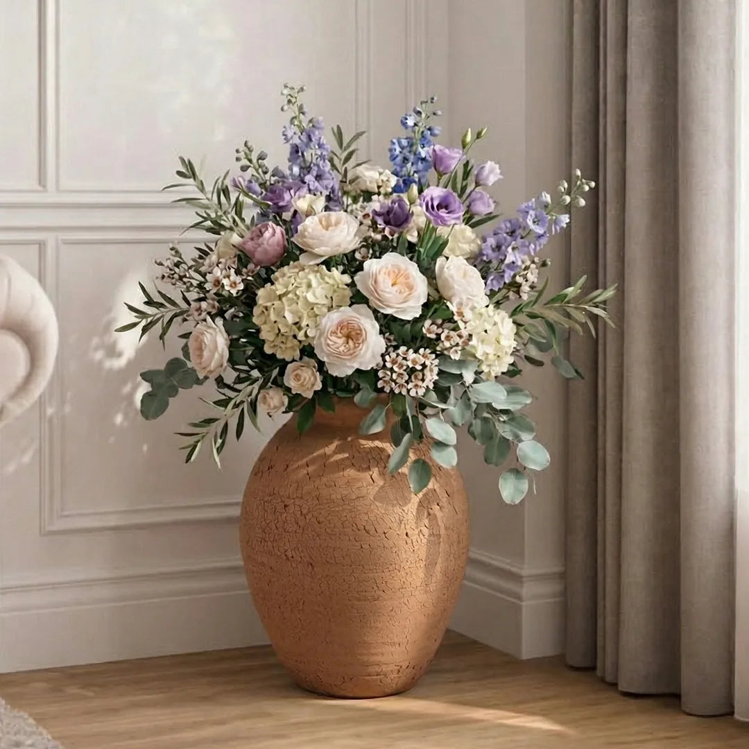 VT25A2025 Terracotta Vase Textured Ceramic Decorative Floor Vase 35 cm