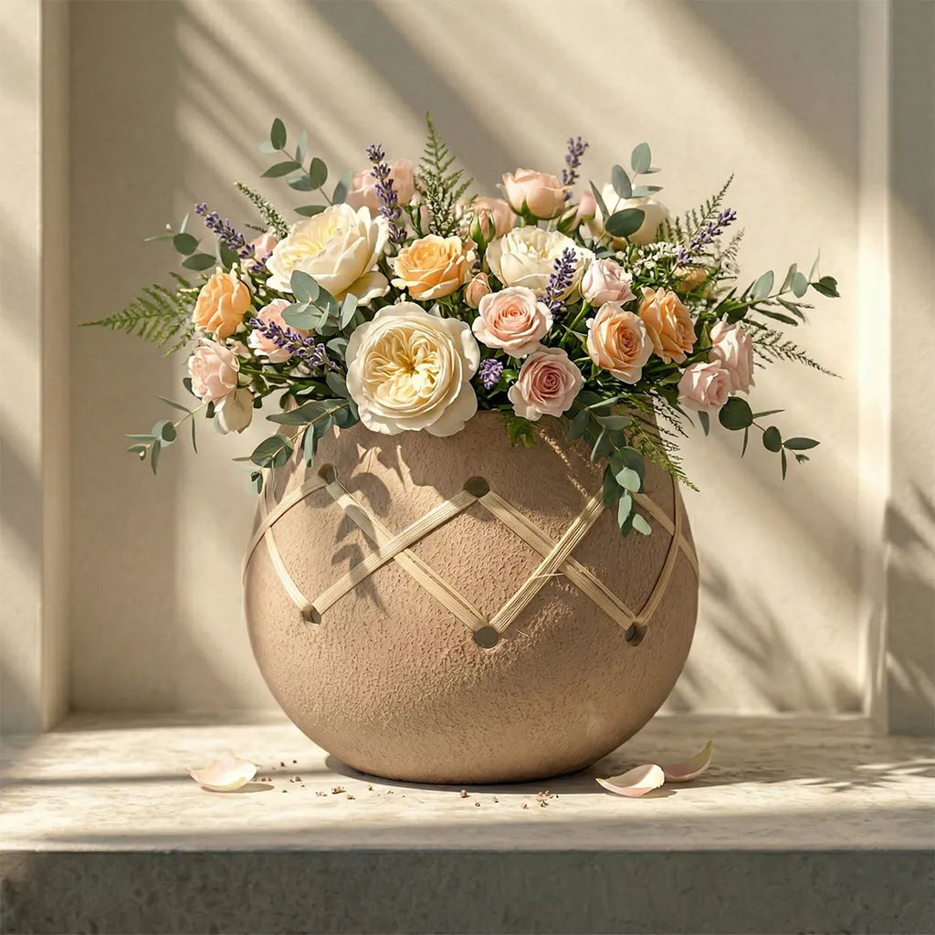 VT25A2133 Terracotta Vase Wide Bowl Style with Decorative Detail 20 cm