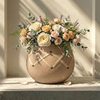 VT25A2133 Terracotta Vase Wide Bowl Style with Decorative Detail 20 cm