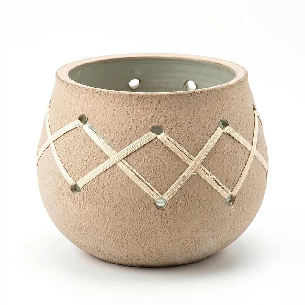 VT25A2133 Terracotta Vase Wide Bowl Style with Decorative Detail 20 cm