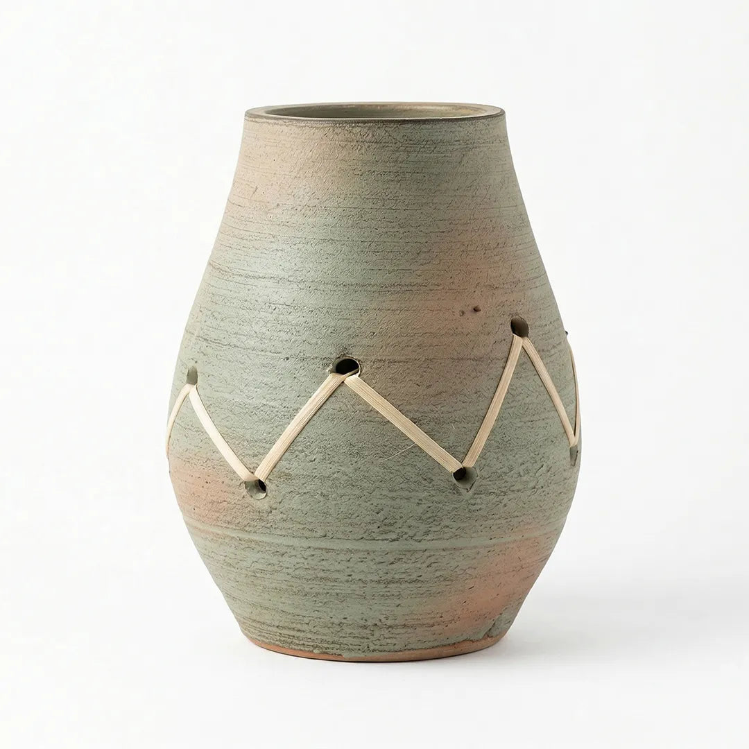 VT25A2136 Terracotta Vase Textured Finish with Decorative Detail 26 cm