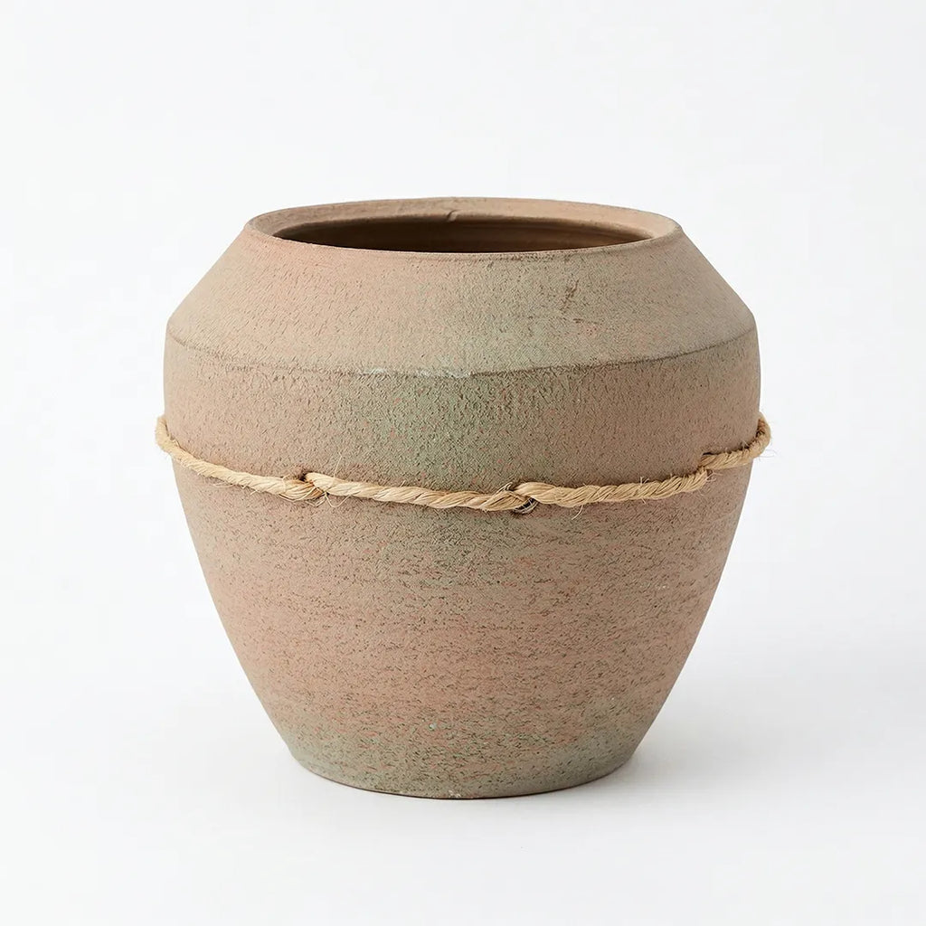 VT25A2137 Terracotta Vase Wide Bowl Style with Rope Detail 18 cm
