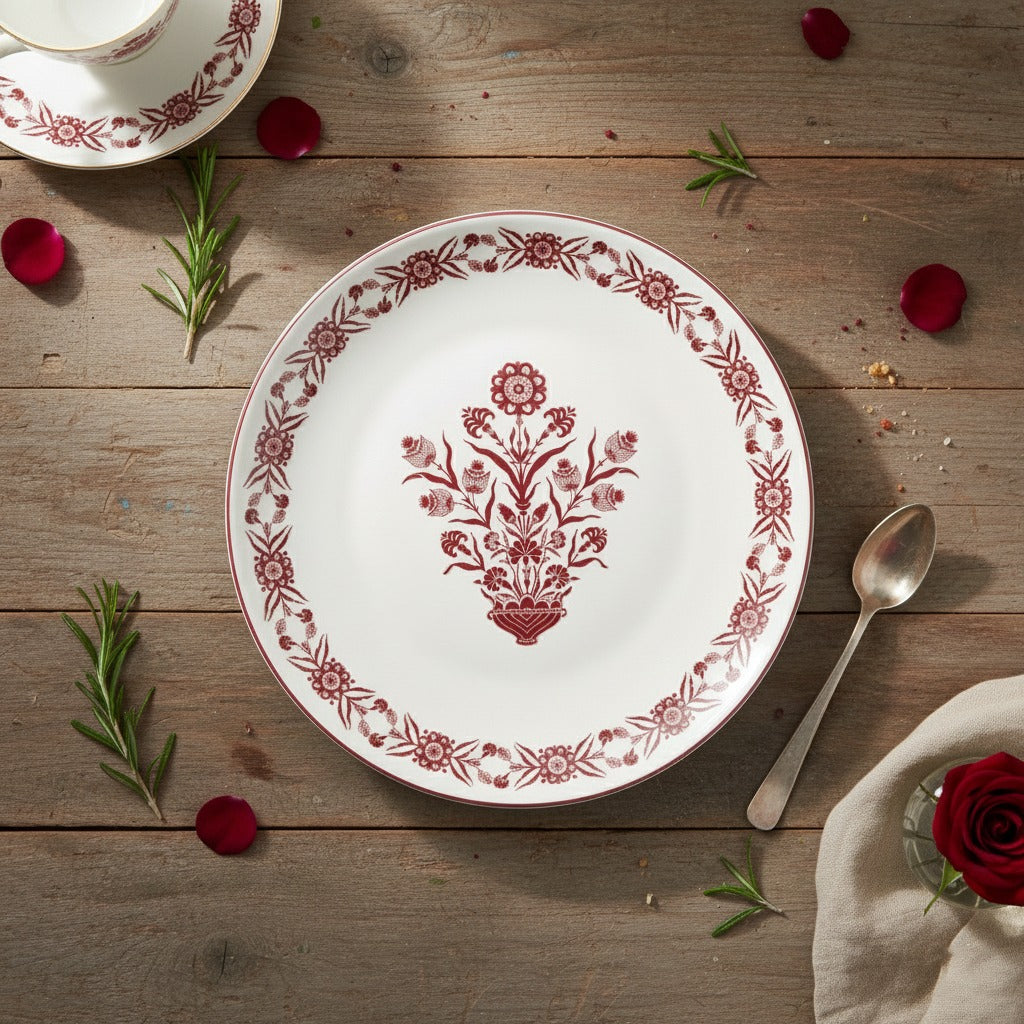 EM-005 Round Dish 31 cm Burgundy Rim