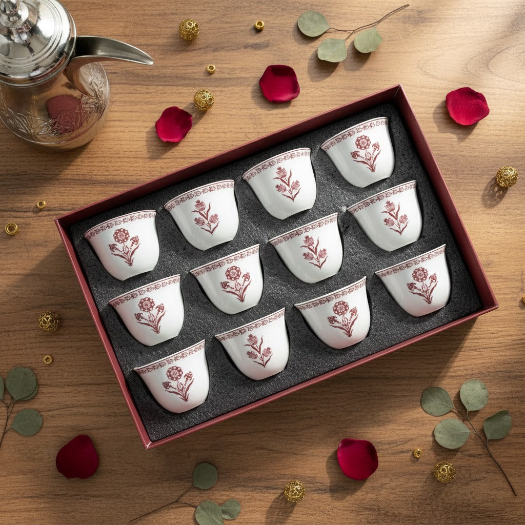 EM-010 Cawa Cup Set of 12 Burgundy Rim