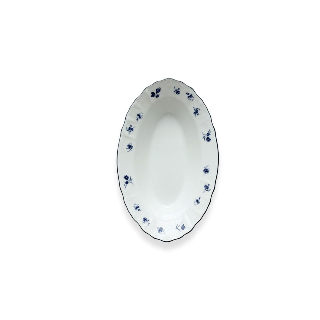 AB-002 Deep Oval Plate 9.75" Blue Rim