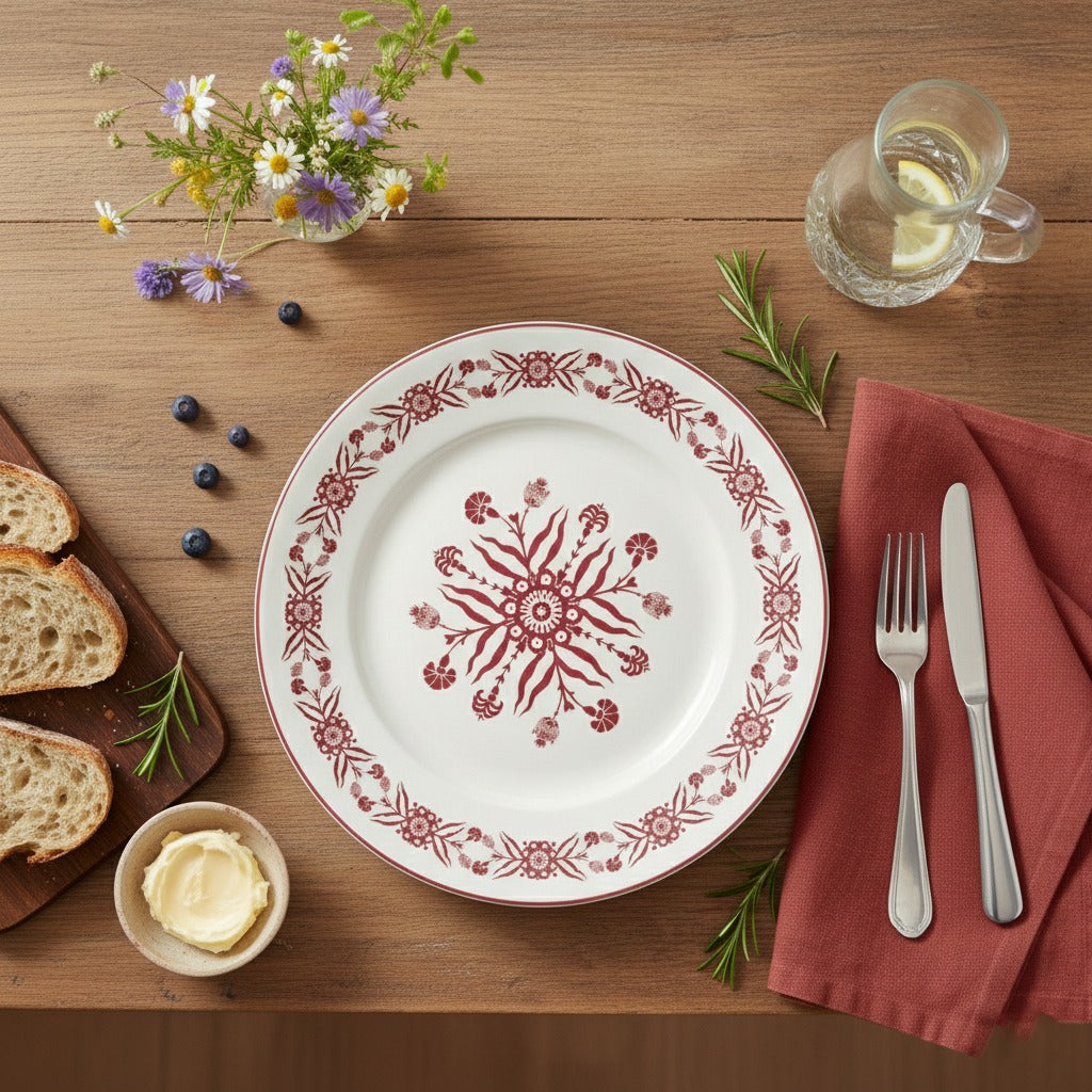 EM-004 Dinner Plate 10.5" Burgundy Rim