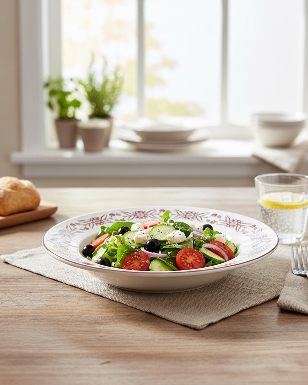 EM-001 Soup Plate 8.5" Burgundy Rim