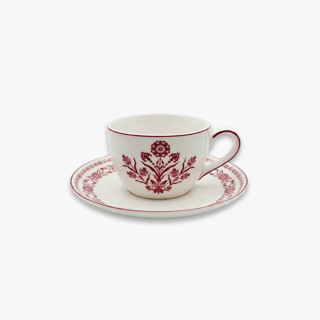 EM-008 Cup & Saucer Set of 6 200 cc Burgundy Rim