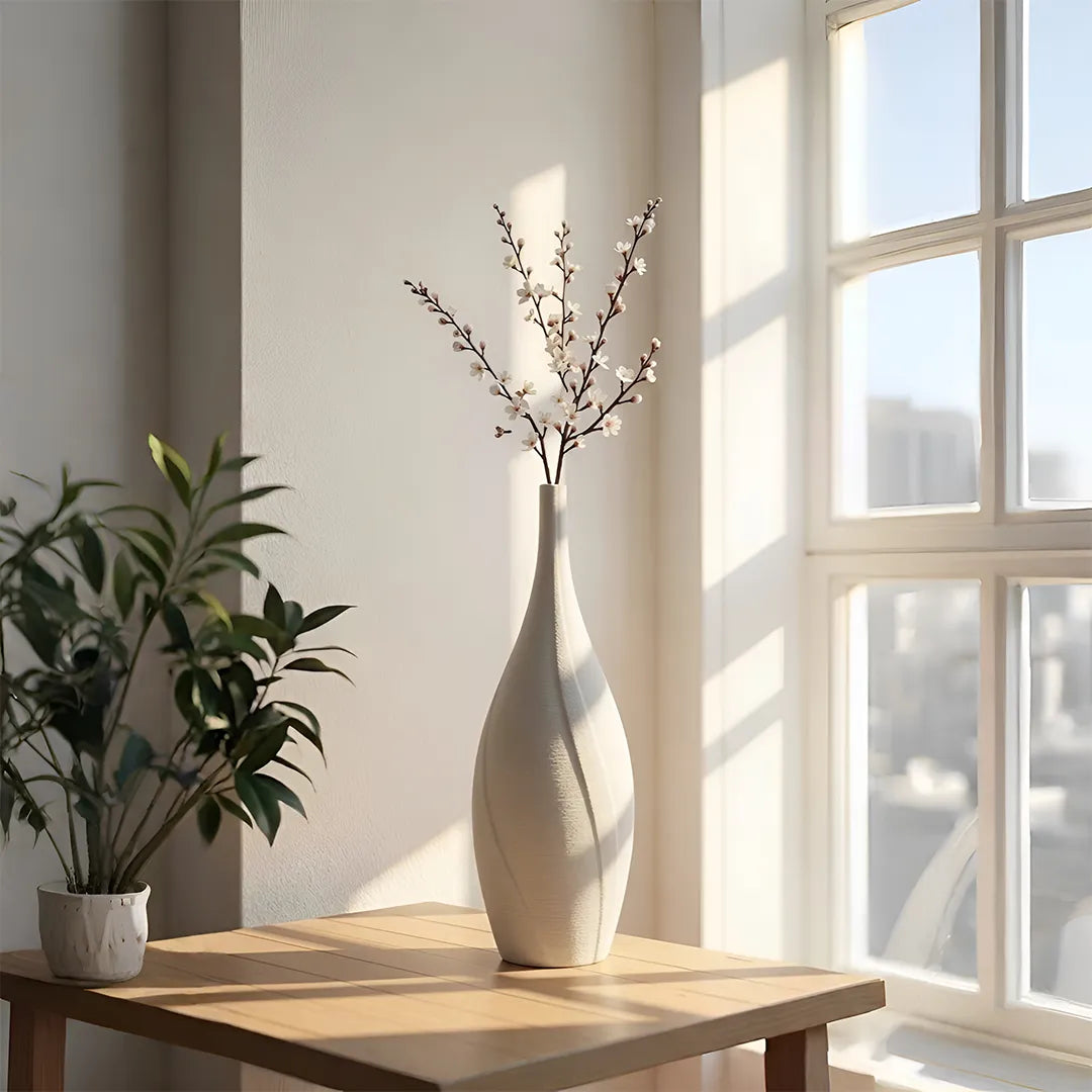 XXT24 Ceramic Flower Vase Tall Minimal Sculptural Decorative Vase 32 cm