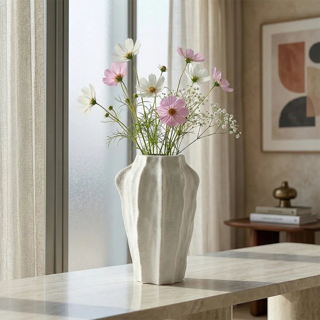 XXT56 Ceramic Flower Vase Modern Textured Decorative Vase 30 cm