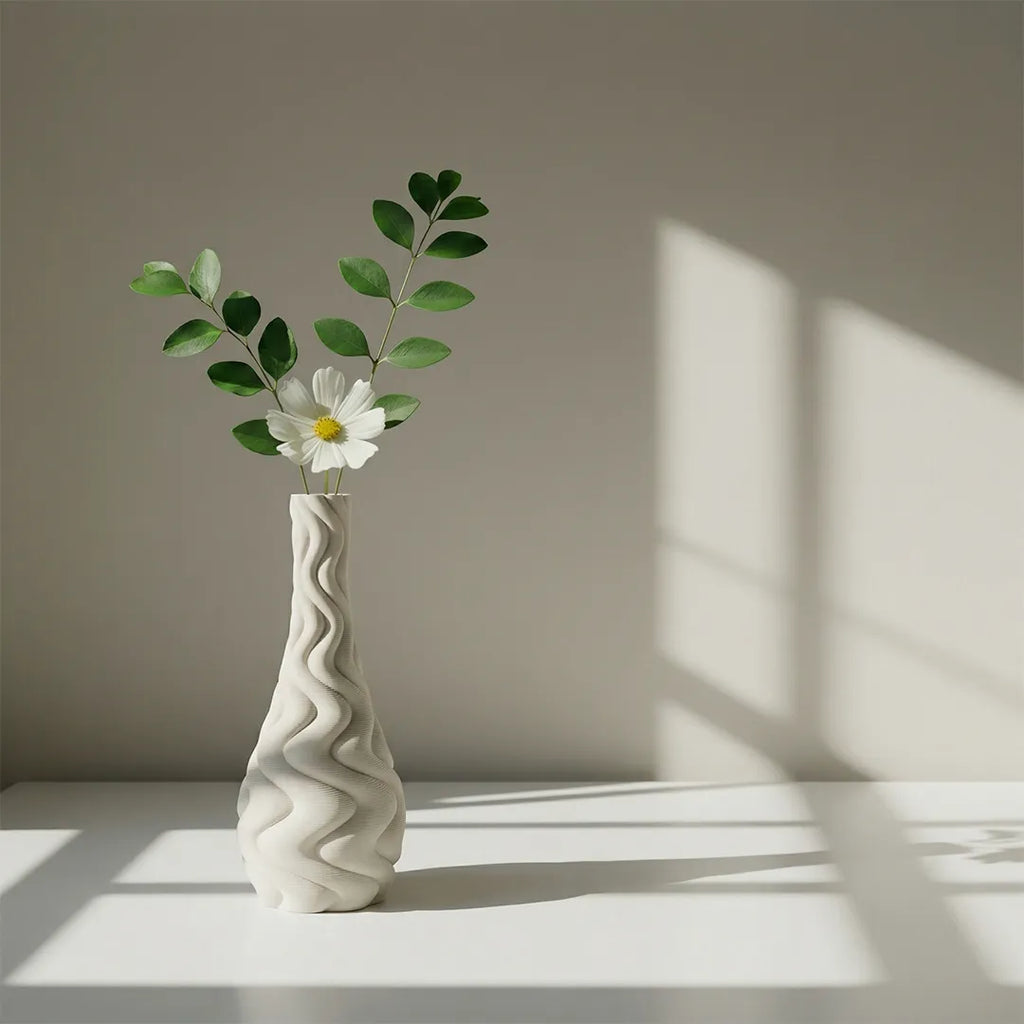 XXT62 Ceramic Flower Vase Slim Textured Decorative Vase 29 cm