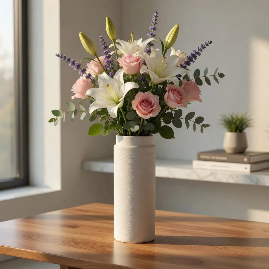 XXT83 Tall Ceramic Vase Minimal Textured Beige 30 cm