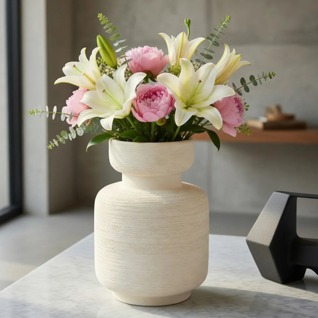 XXT85 Ceramic Textured Vase Ivory 26 cm